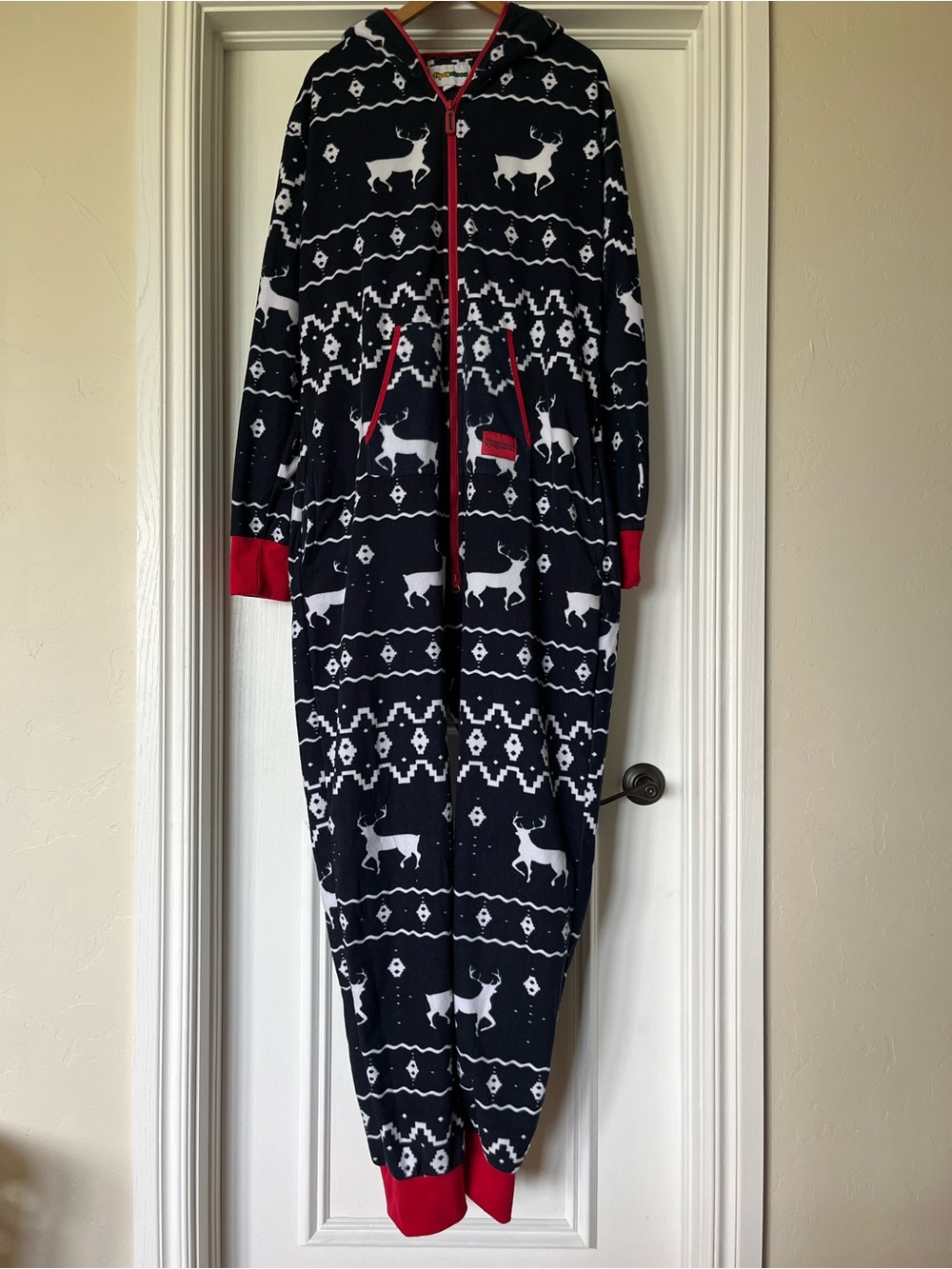 Tipsy Elves Adult Size XL Navy Blue Holiday Jumpsuit Christmas Reindeer Pajamas